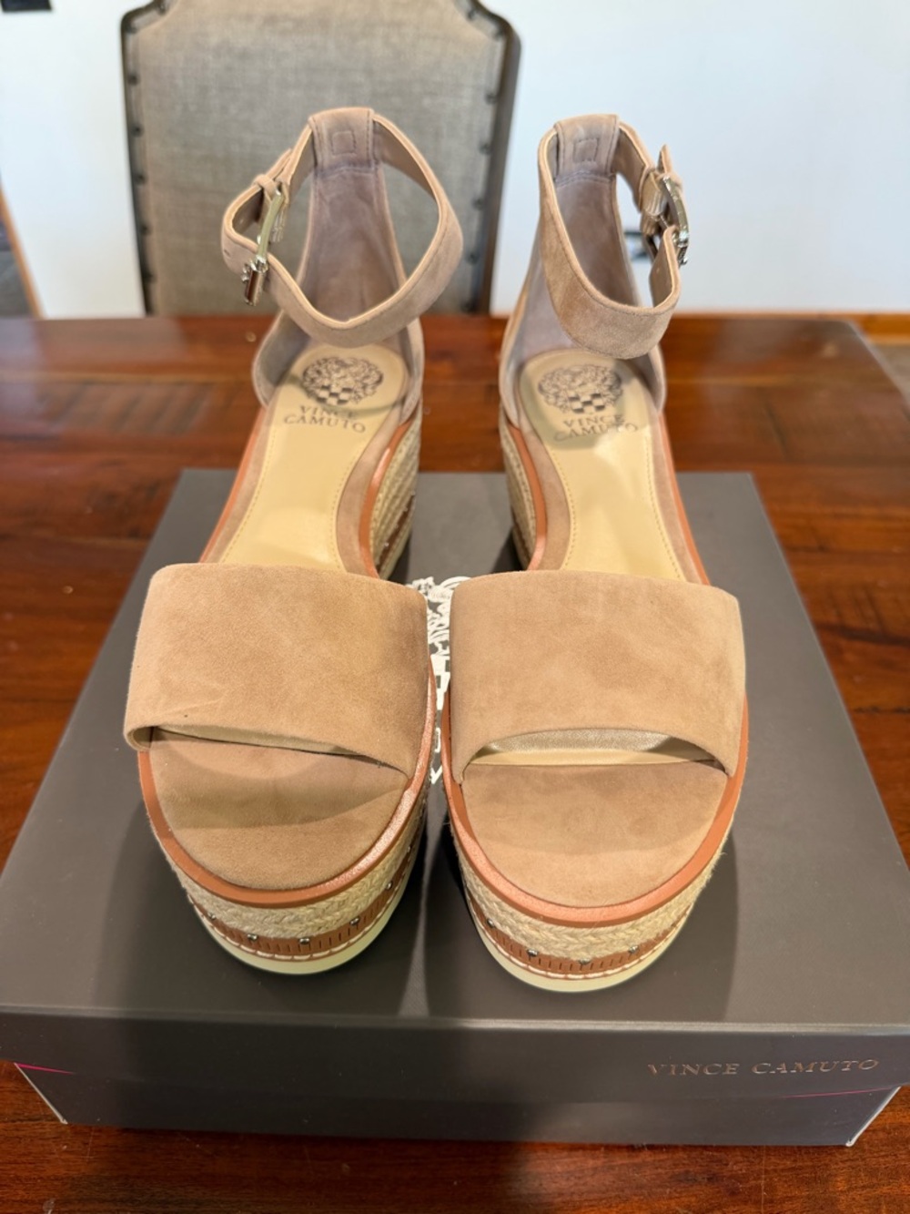 Vince Camuto Beige Suede Platform Espadrille Wedge Sandals - Picture 3 of 6